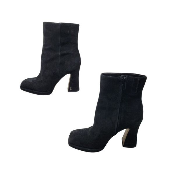 Sam Edelman Jaye Black Suede Leather High Heel Womens Ankle Boots 8 Zipper Logo - Picture 10 of 10